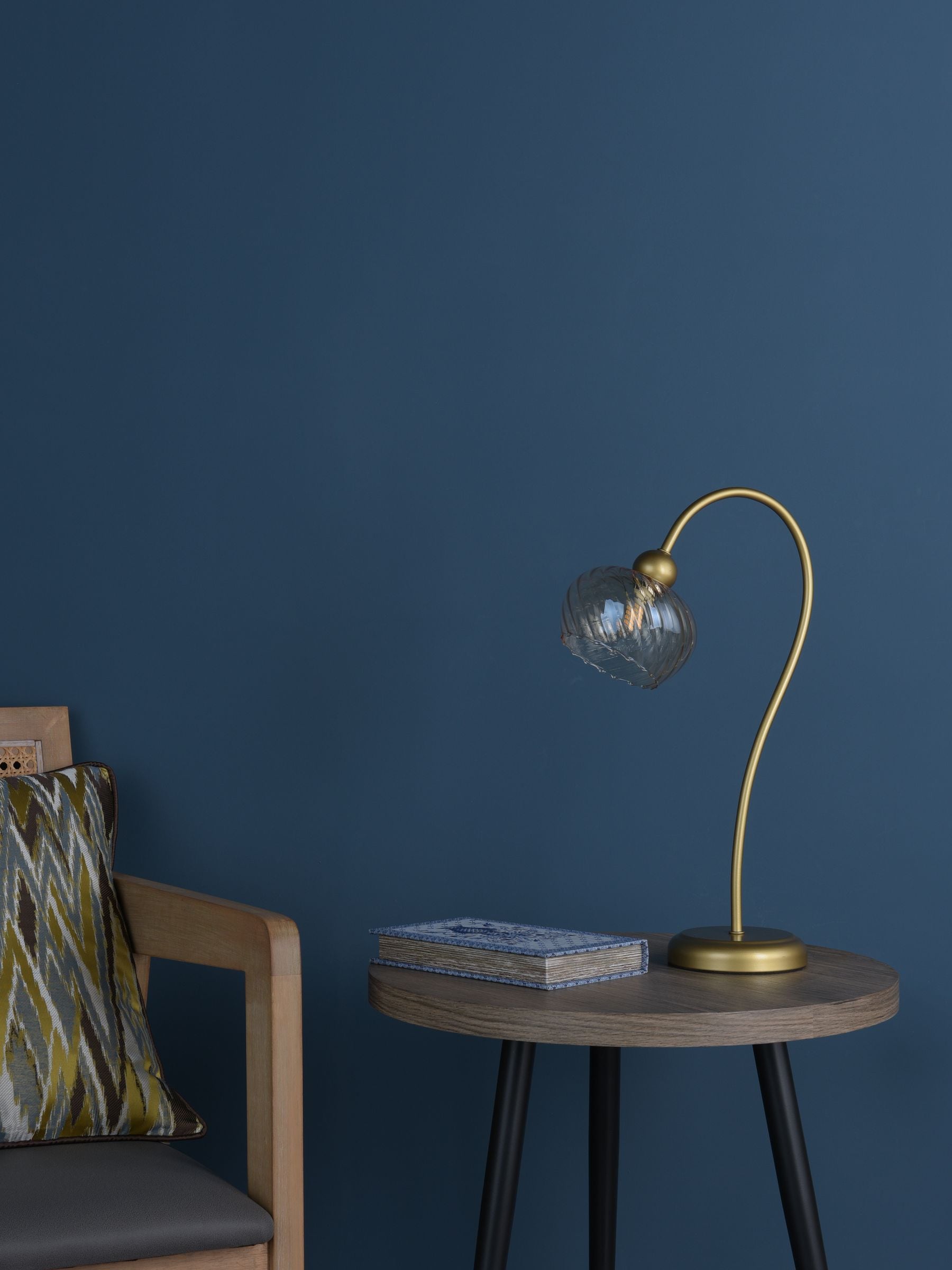 Dar Lighting satin gold and champagne ribbed glass table lamp, UK version