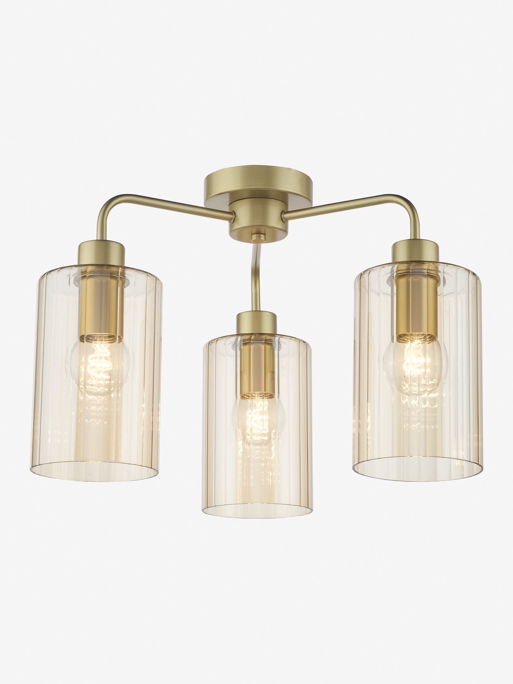 Dar Lighting semi flush ceiling light with satin gold and amber glass (British brand)