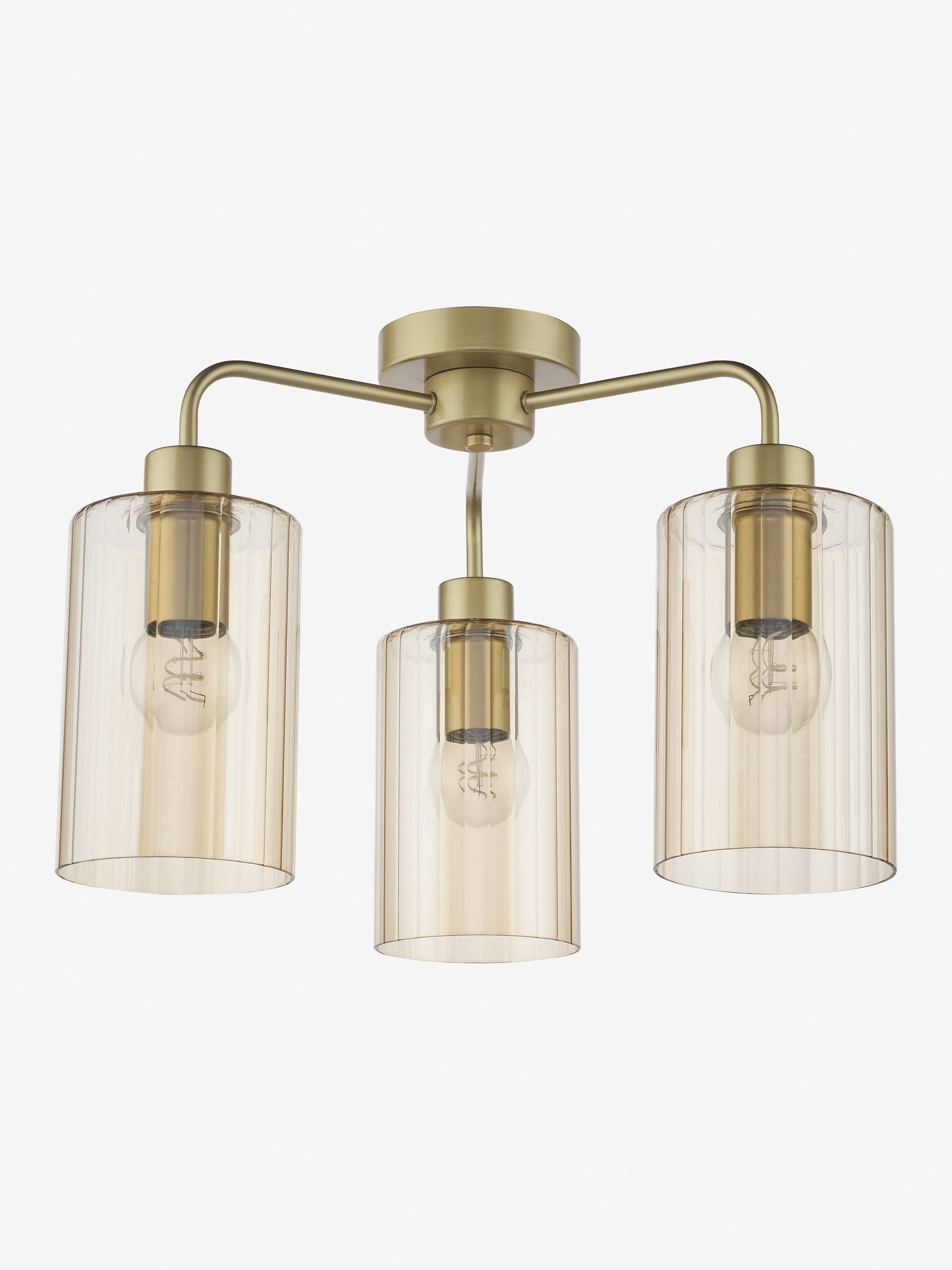 Dar Lighting semi flush ceiling light with satin gold and amber glass (British brand)