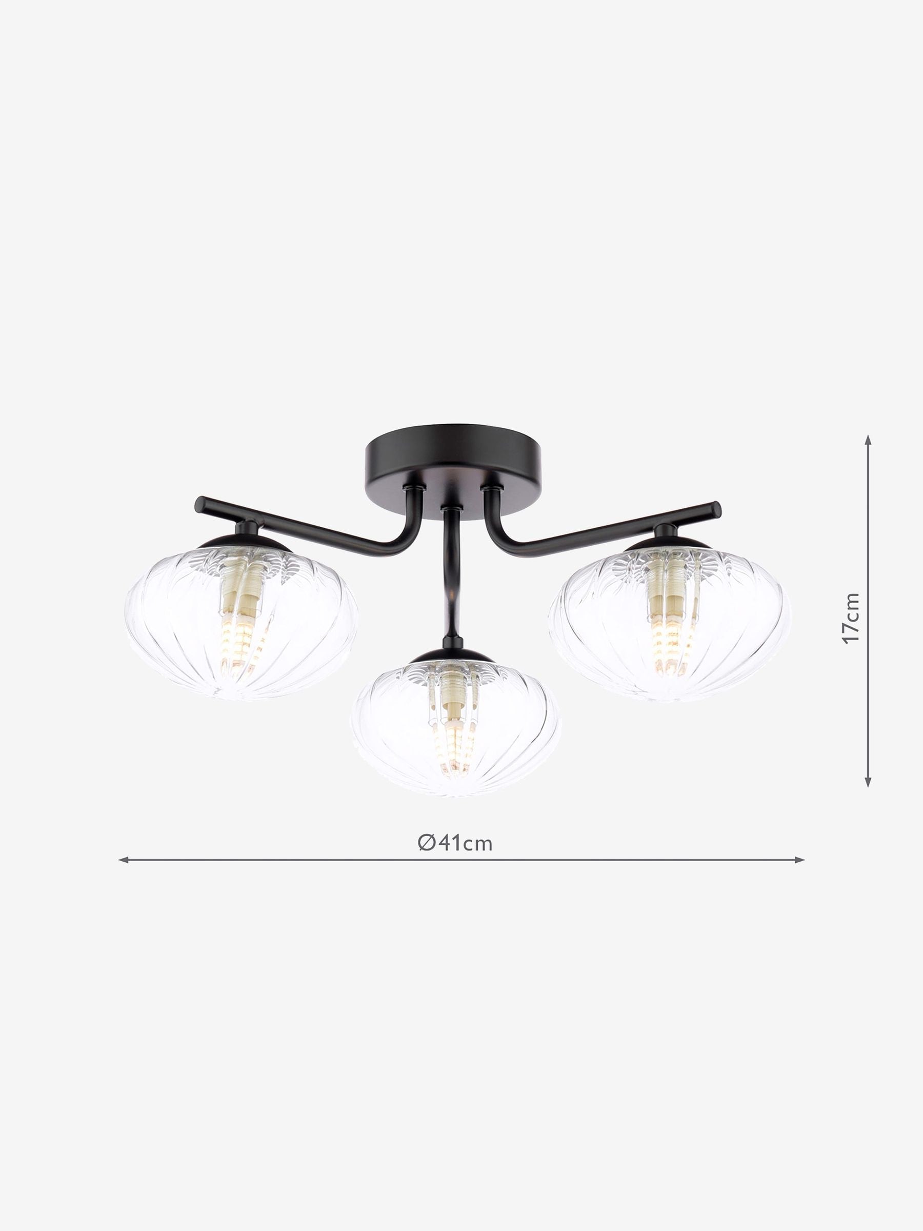 Dar Lighting Ede semi-flush ceiling light black glass 41cm (British brand)
