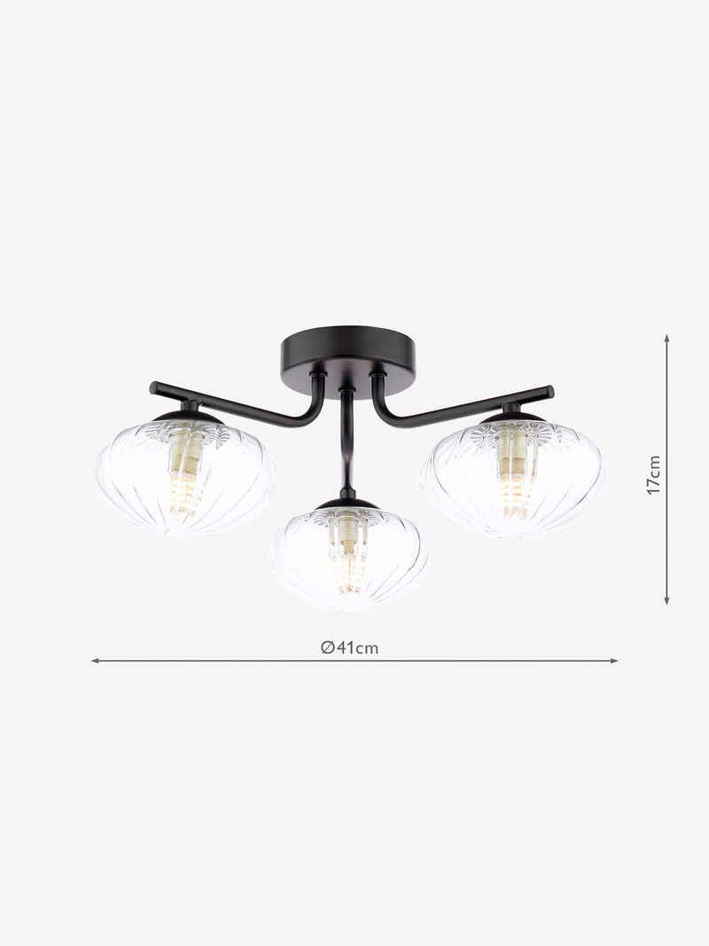 Dar Lighting Ede semi-flush ceiling light black glass 41cm (British brand)