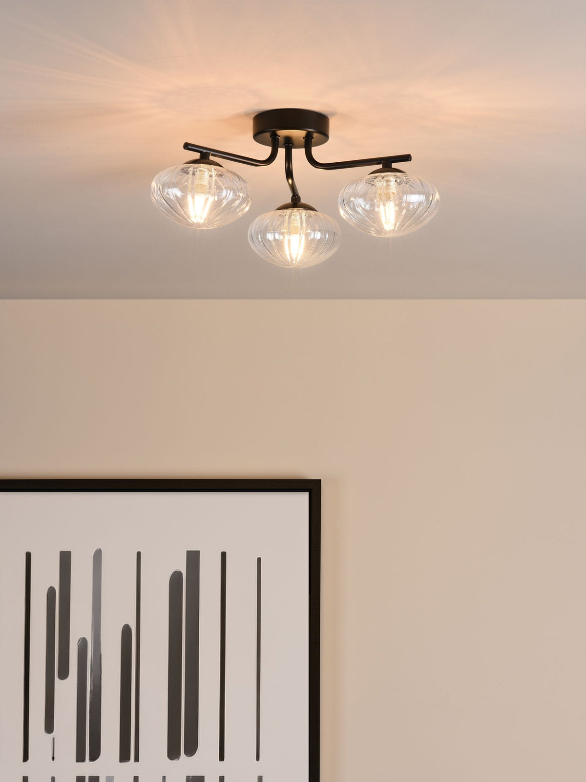 Dar Lighting Ede semi-flush ceiling light black glass 41cm (British brand)