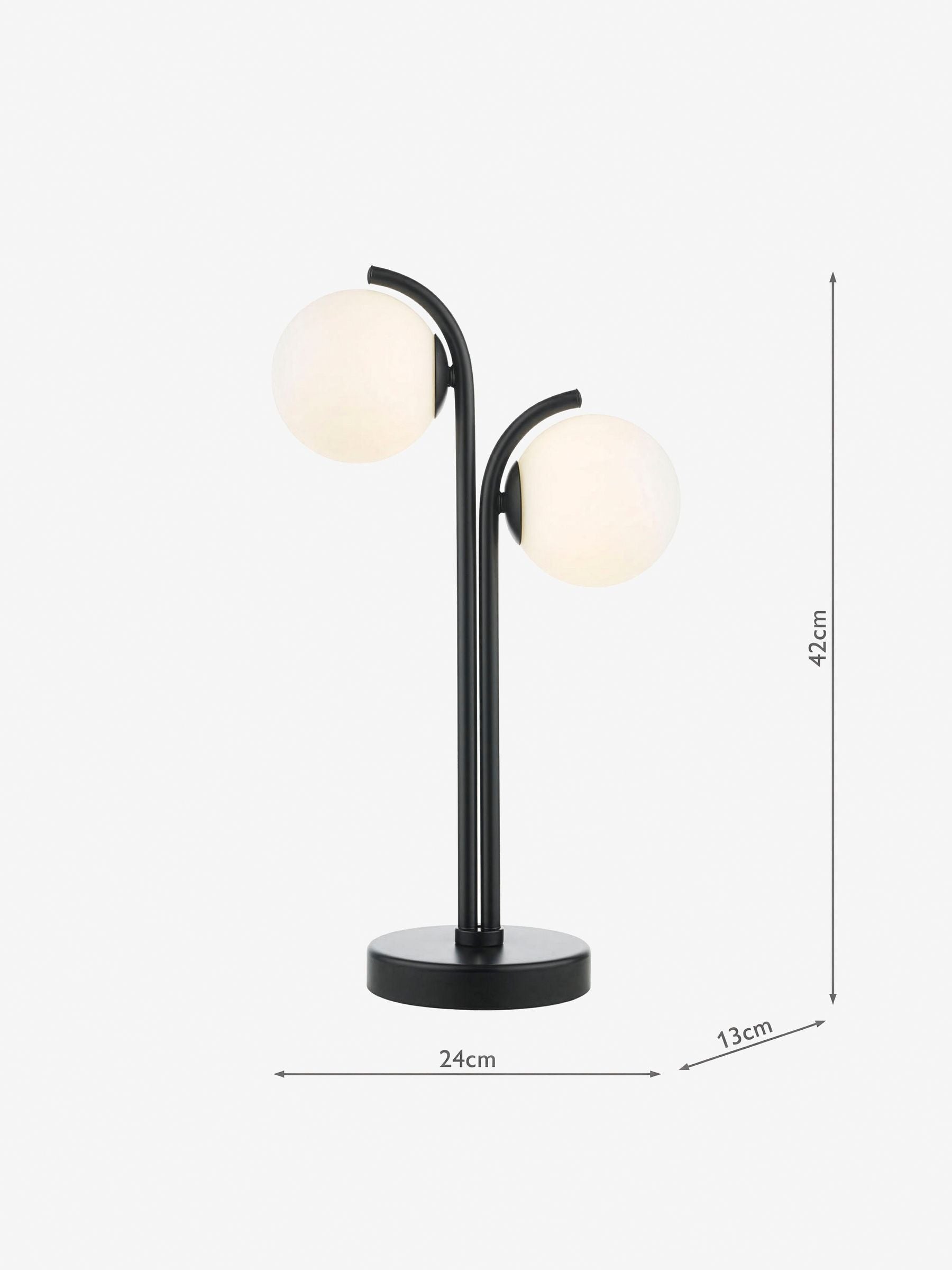 Dar Lighting matt black opal glass lamp 42cm, imported from the UK