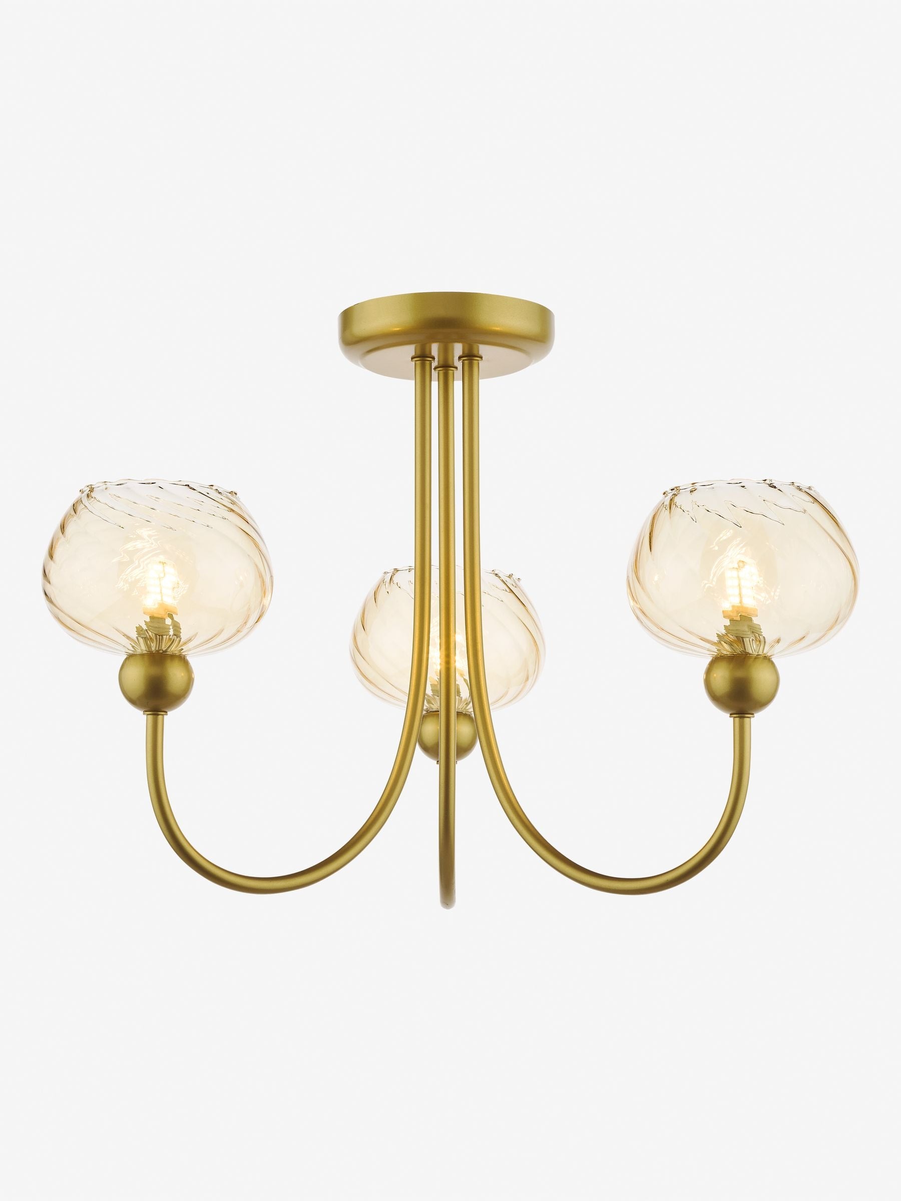 Dar Lighting Cognac ceiling light satin gold champagne ribbed glass, UK version
