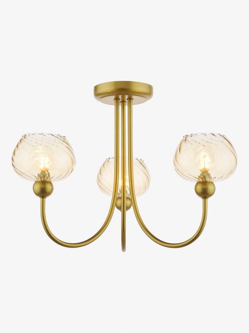 Dar Lighting Cognac ceiling light satin gold champagne ribbed glass, UK version