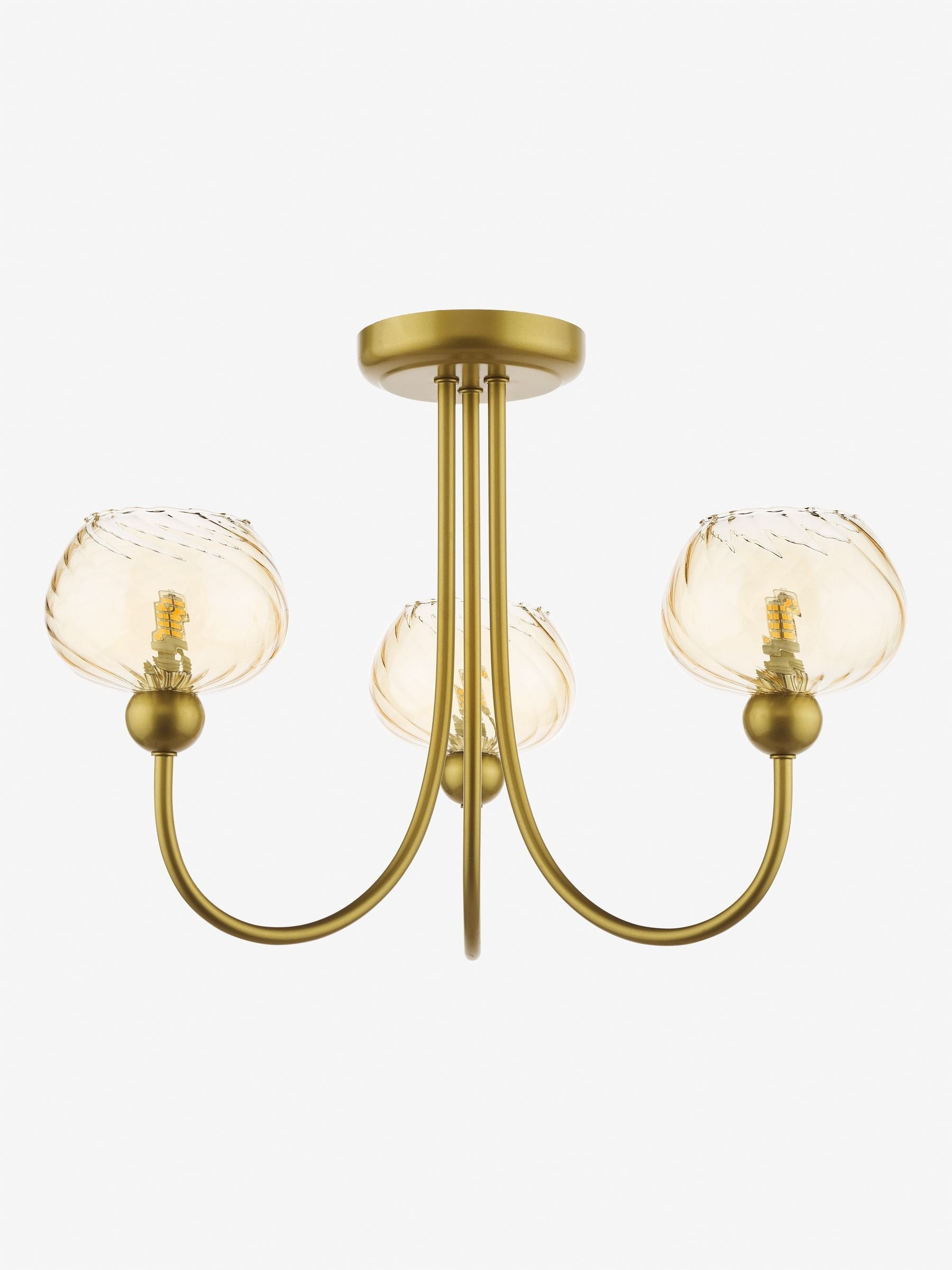Dar Lighting Cognac ceiling light satin gold champagne ribbed glass, UK version