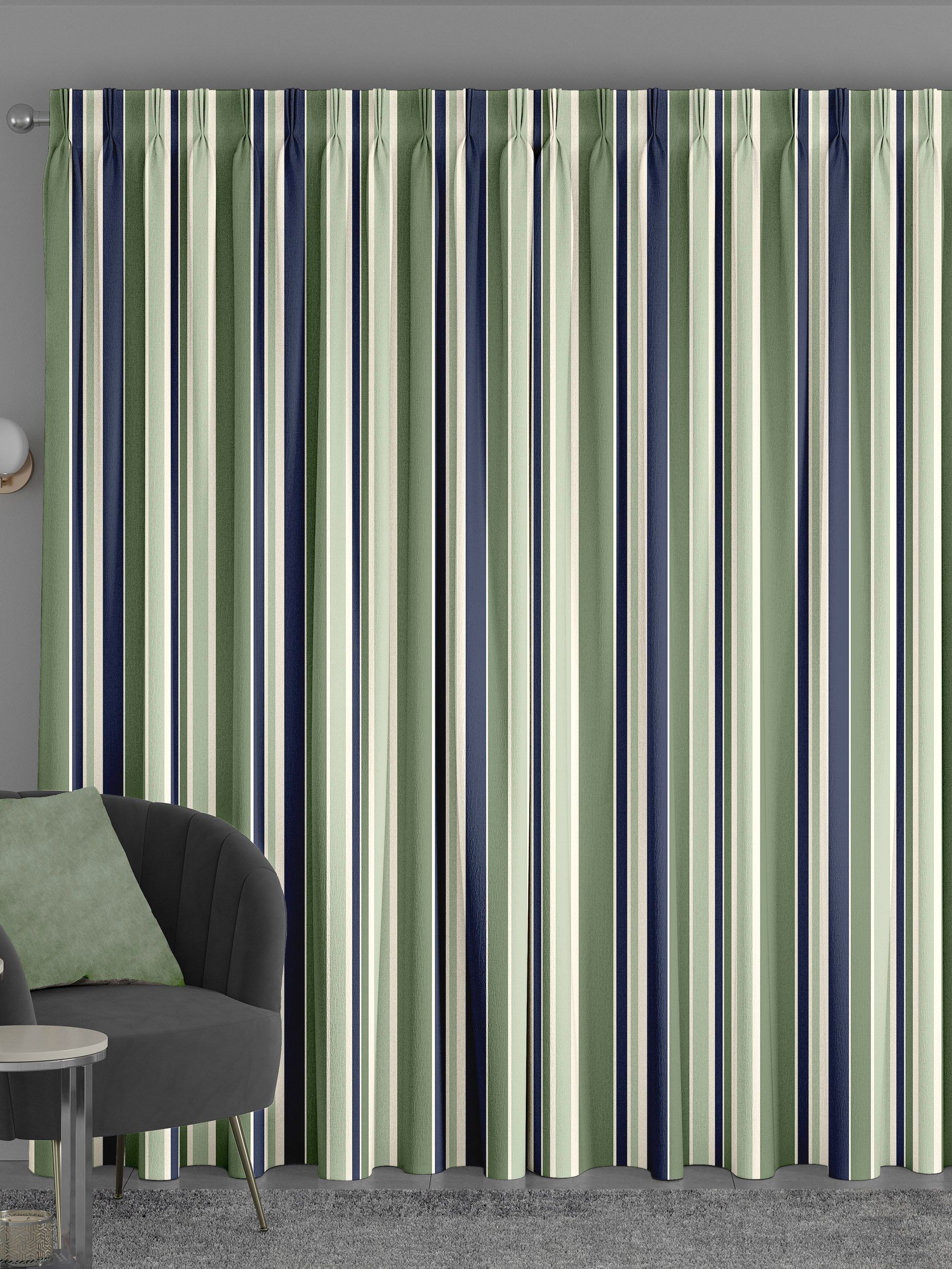 Green Huddson striped cotton curtains made to measure, UK version
