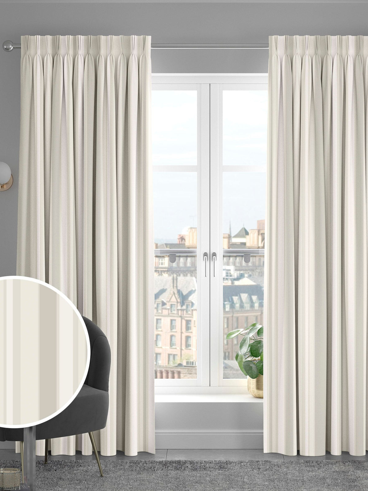 Huddson cream stripe curtains - British product