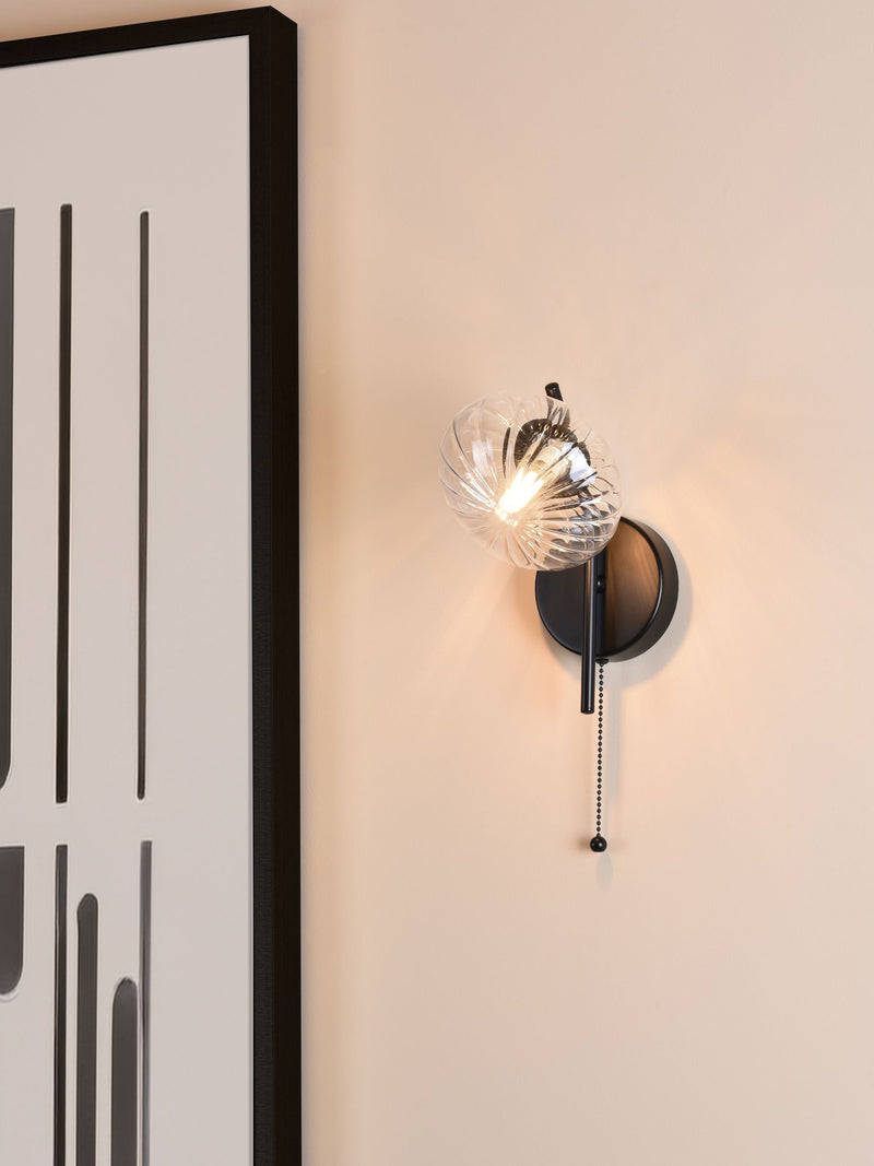 Dar Lighting Ede wall light matt black glass 21cm, imported from the UK