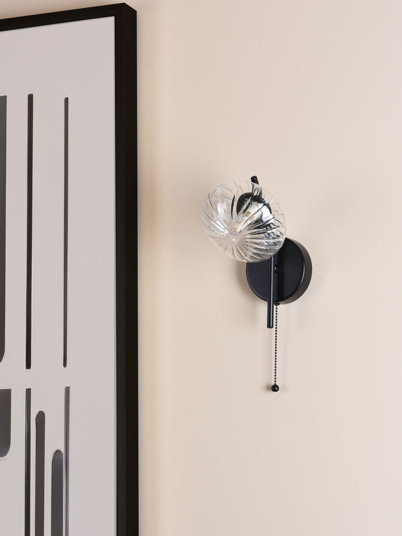Dar Lighting Ede wall light matt black glass 21cm, imported from the UK