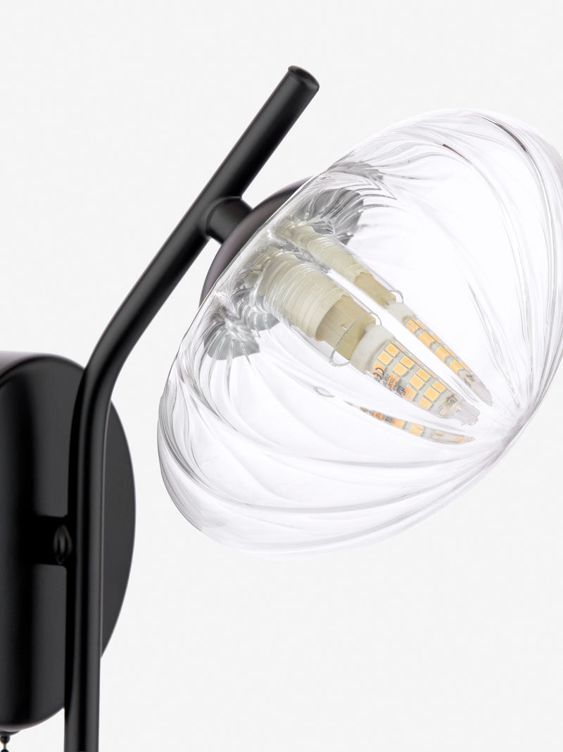 Dar Lighting Ede wall light matt black glass 21cm, imported from the UK