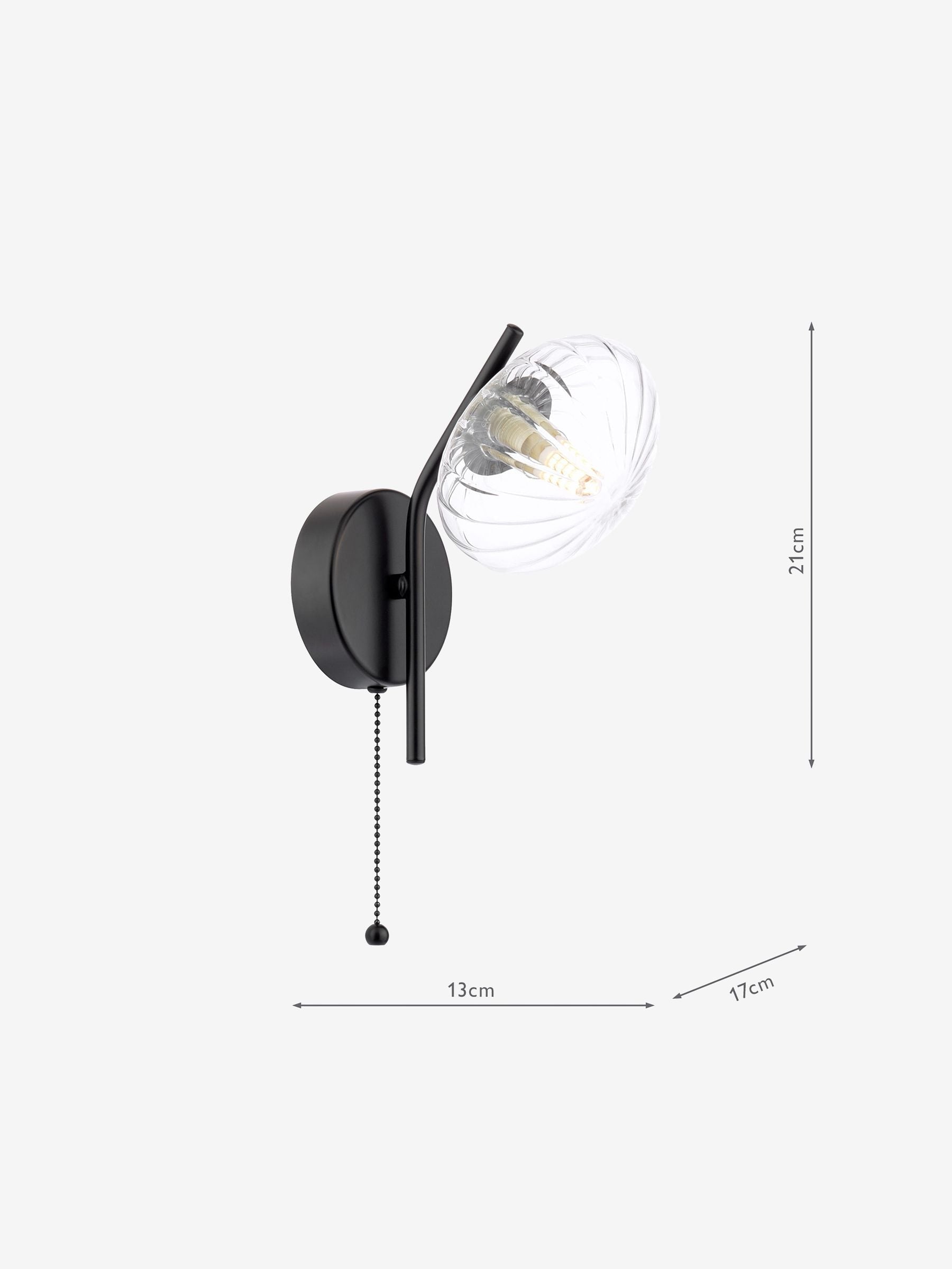 Dar Lighting Ede wall light matt black glass 21cm, imported from the UK