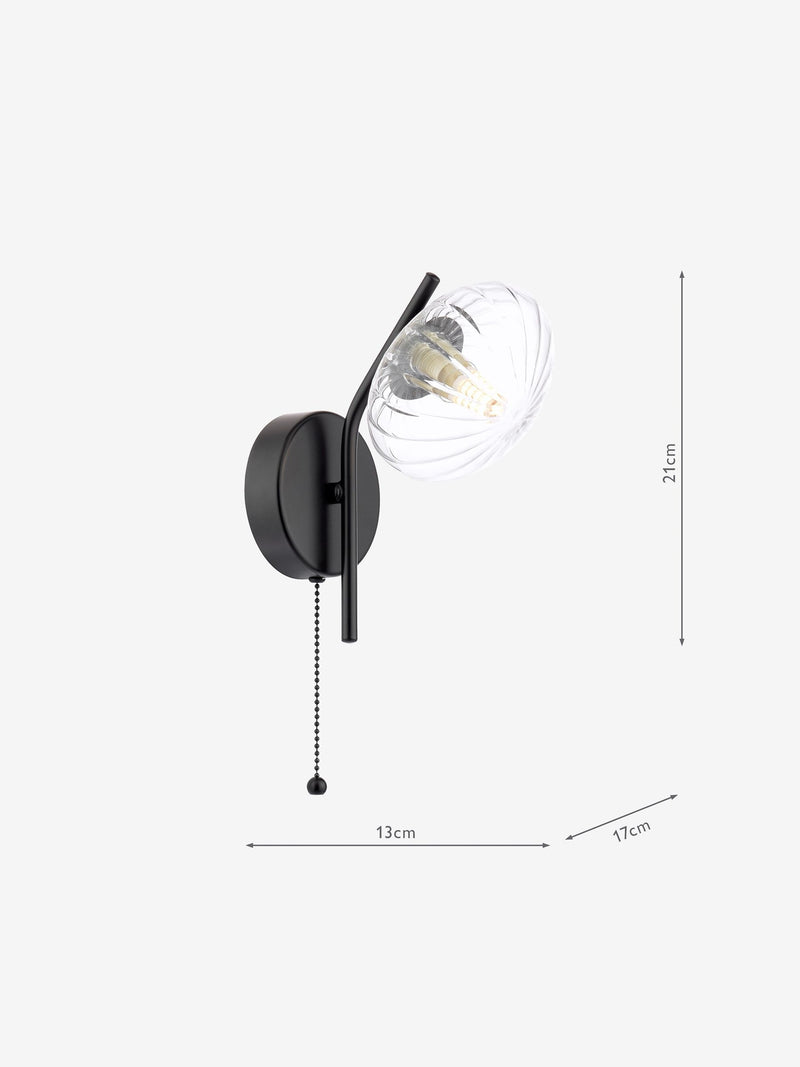 Dar Lighting Ede wall light matt black glass 21cm, imported from the UK