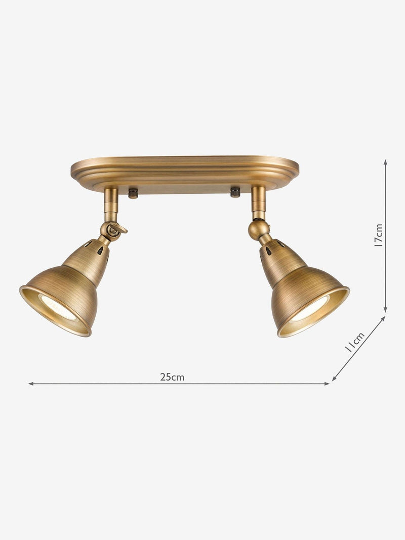 Dar Lighting aged brass Nathaniel 2-light ceiling spotlight (British brand)
