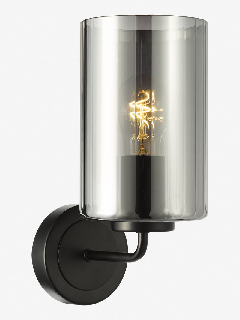 Dar Lighting Daylin wall light satin black smoked ribbed glass (British brand)