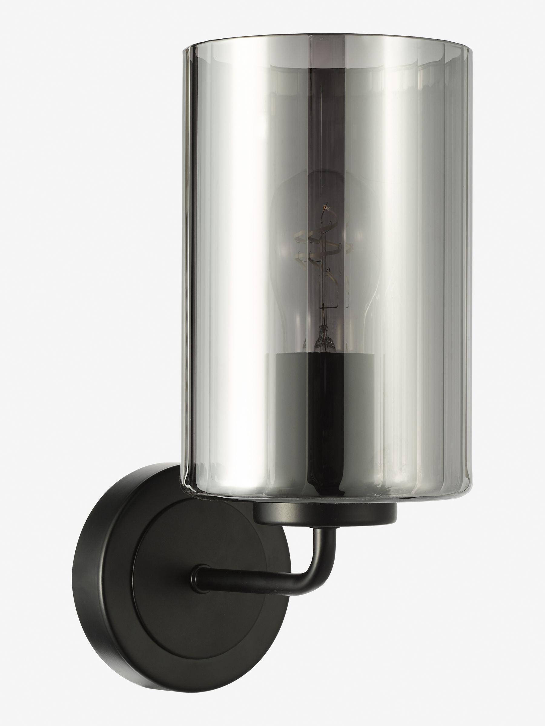 Dar Lighting Daylin wall light satin black smoked ribbed glass (British brand)