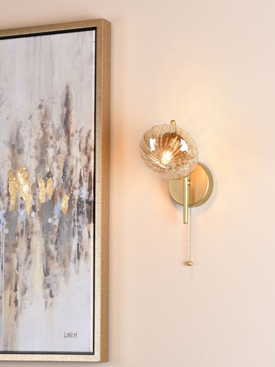 Next Dar Lighting Ede Satin Gold and Amber Glass Wall Light- Buy online at McGrocer