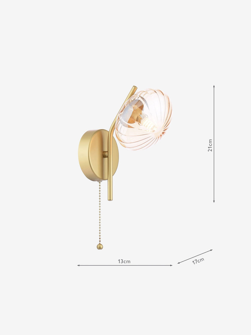 Dar Lighting Ede wall light satin gold amber glass (British brand)