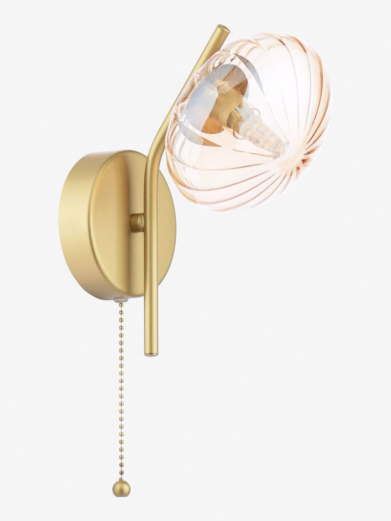 Dar Lighting Ede wall light satin gold amber glass (British brand)