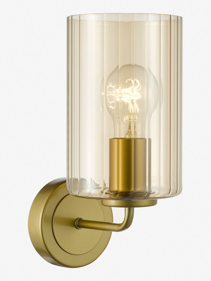 Dar Lighting Daylin wall light satin gold amber glass (British brand)