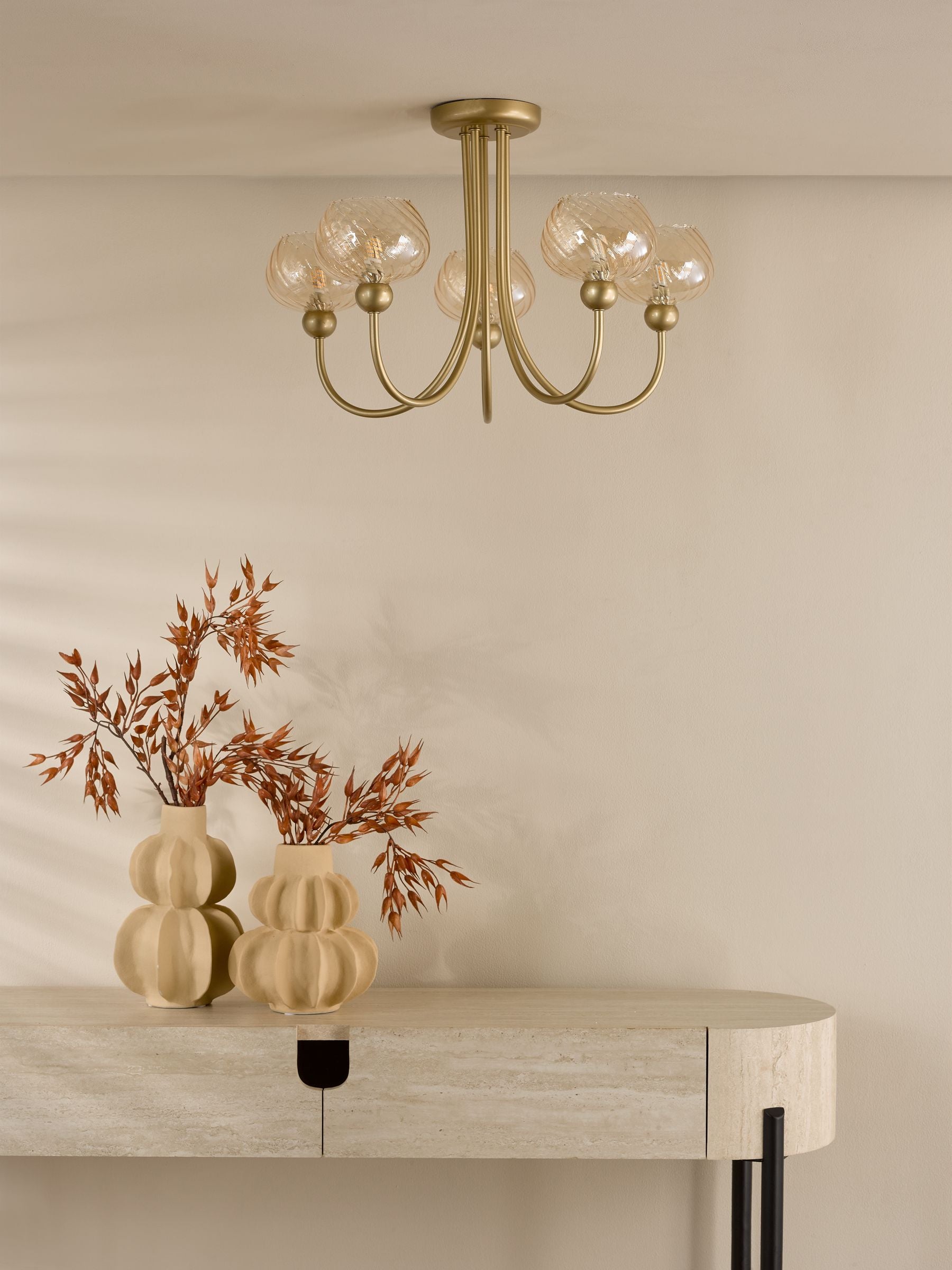 Dar Lighting semi flush ceiling light satin gold champagne glass (British brand)