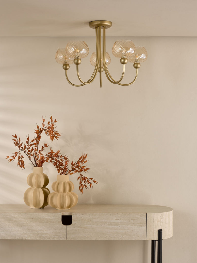 Dar Lighting semi flush ceiling light satin gold champagne glass (British brand)