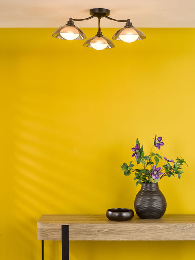 Next Dar Lighting Satin Black & Smoked Glass Kadience 3 Light Semi Flush Ceiling Light- Buy online at McGrocer