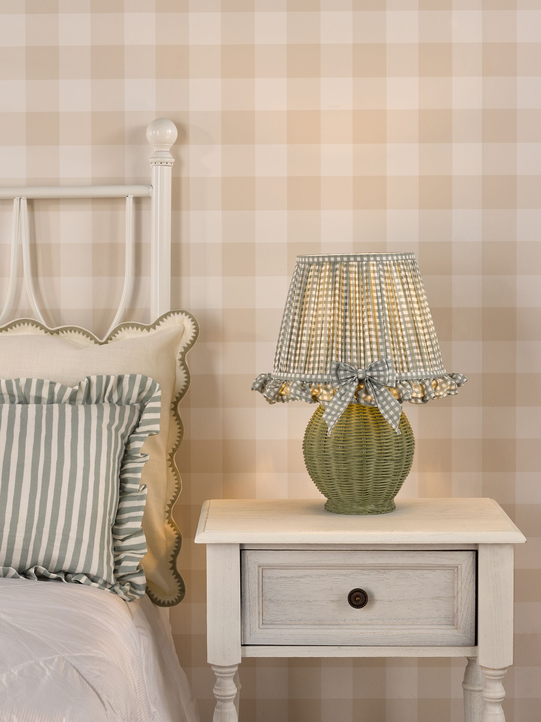 Dar Lighting Omer table lamp in green and antique brass (British brand)