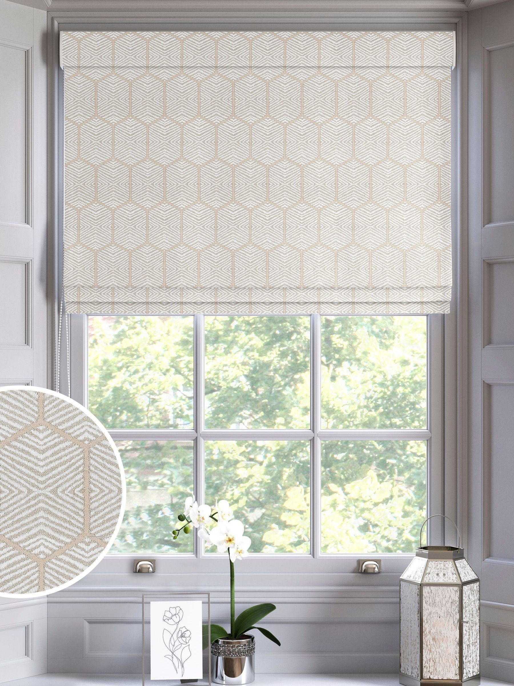Logan roman blinds natural champagne geometric design (British brand)