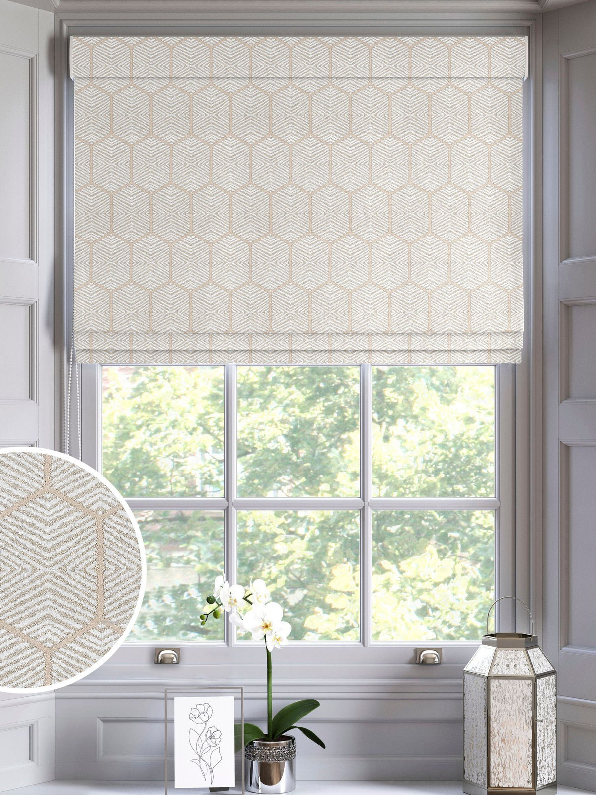 Logan roman blinds natural champagne geometric design (British brand)