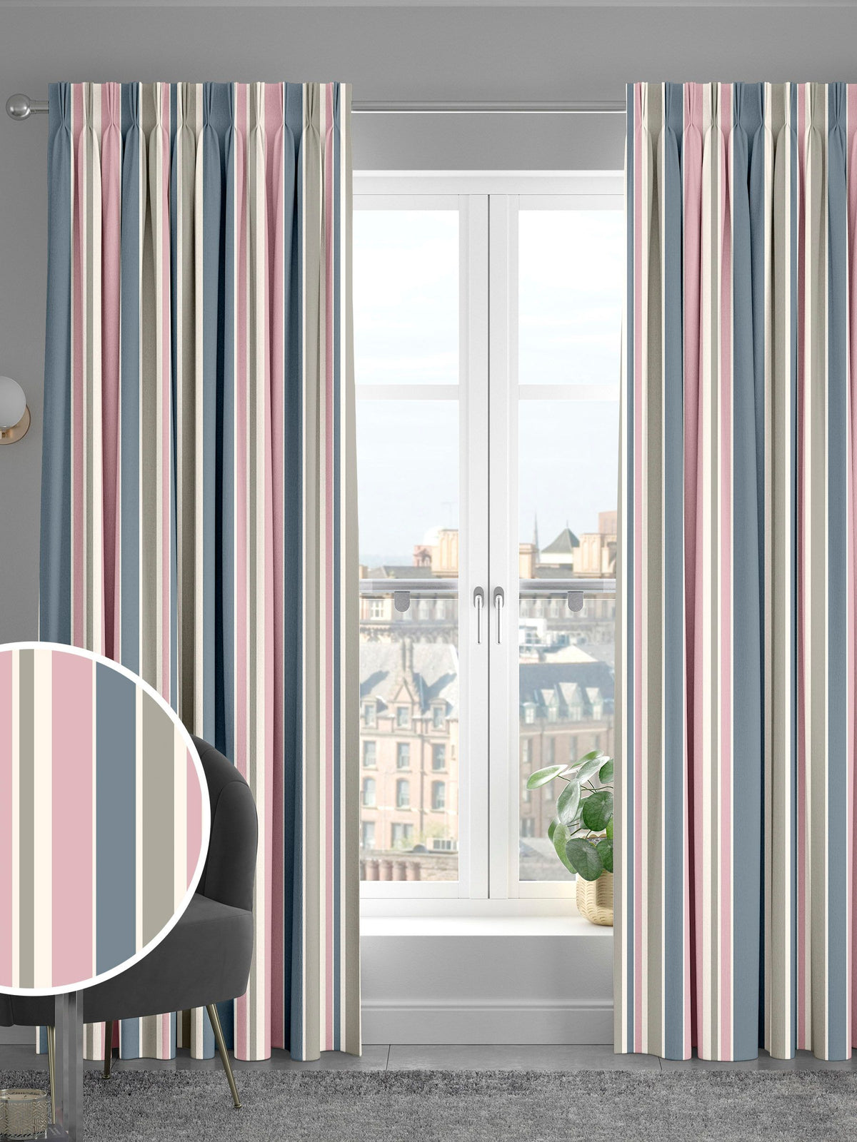 Huddson made to measure pink striped curtains (British brand)