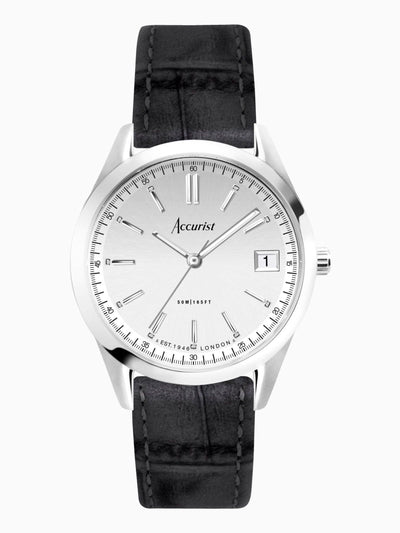 Montre analogique Accurist à bracelet en cuir noir du quotidien