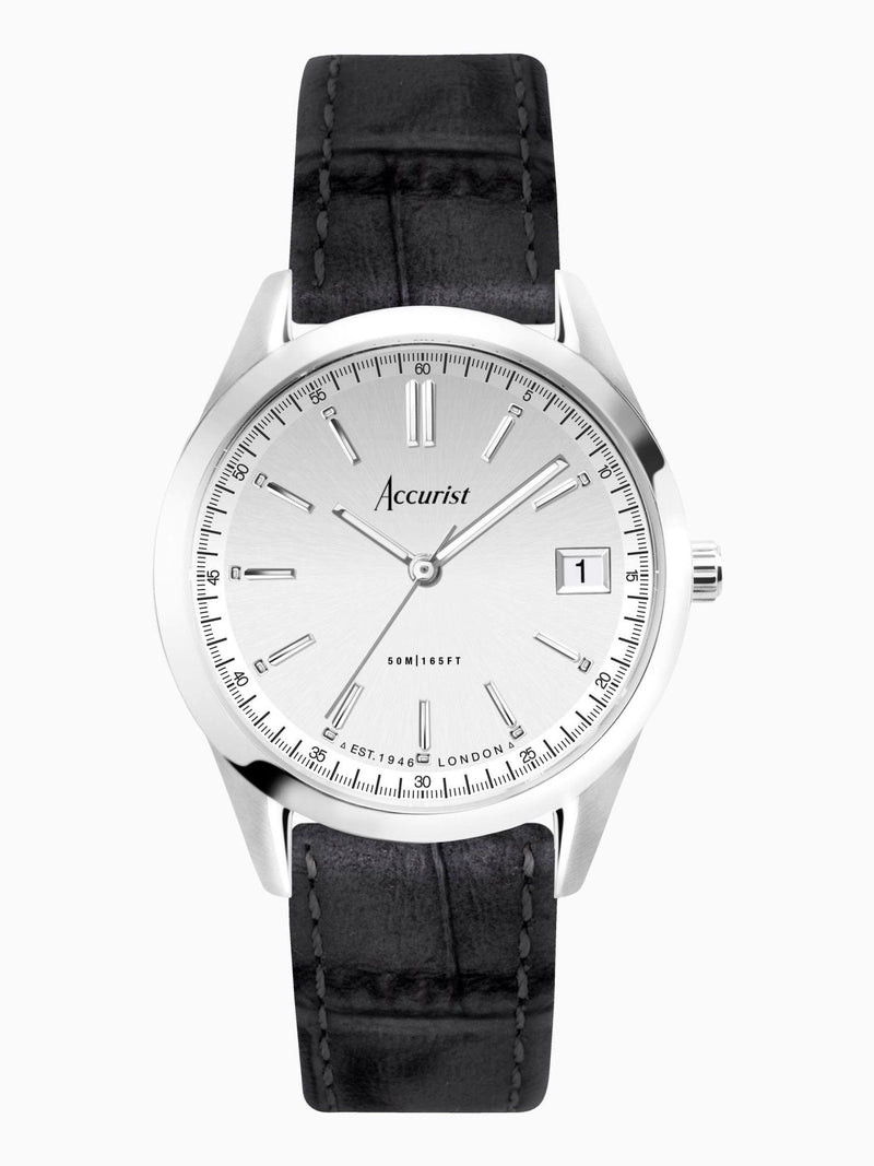 Accurist Analogue Watch Black Leather Strap - British product