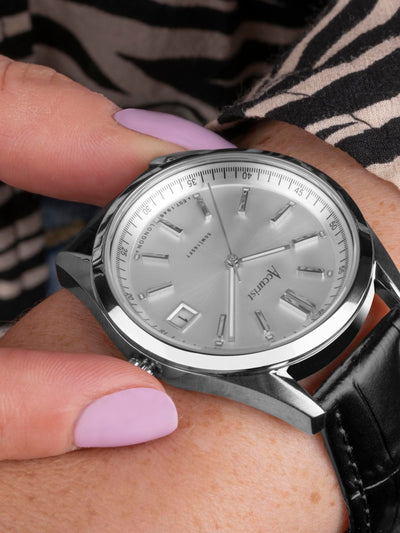 Montre analogique Accurist à bracelet en cuir noir du quotidien