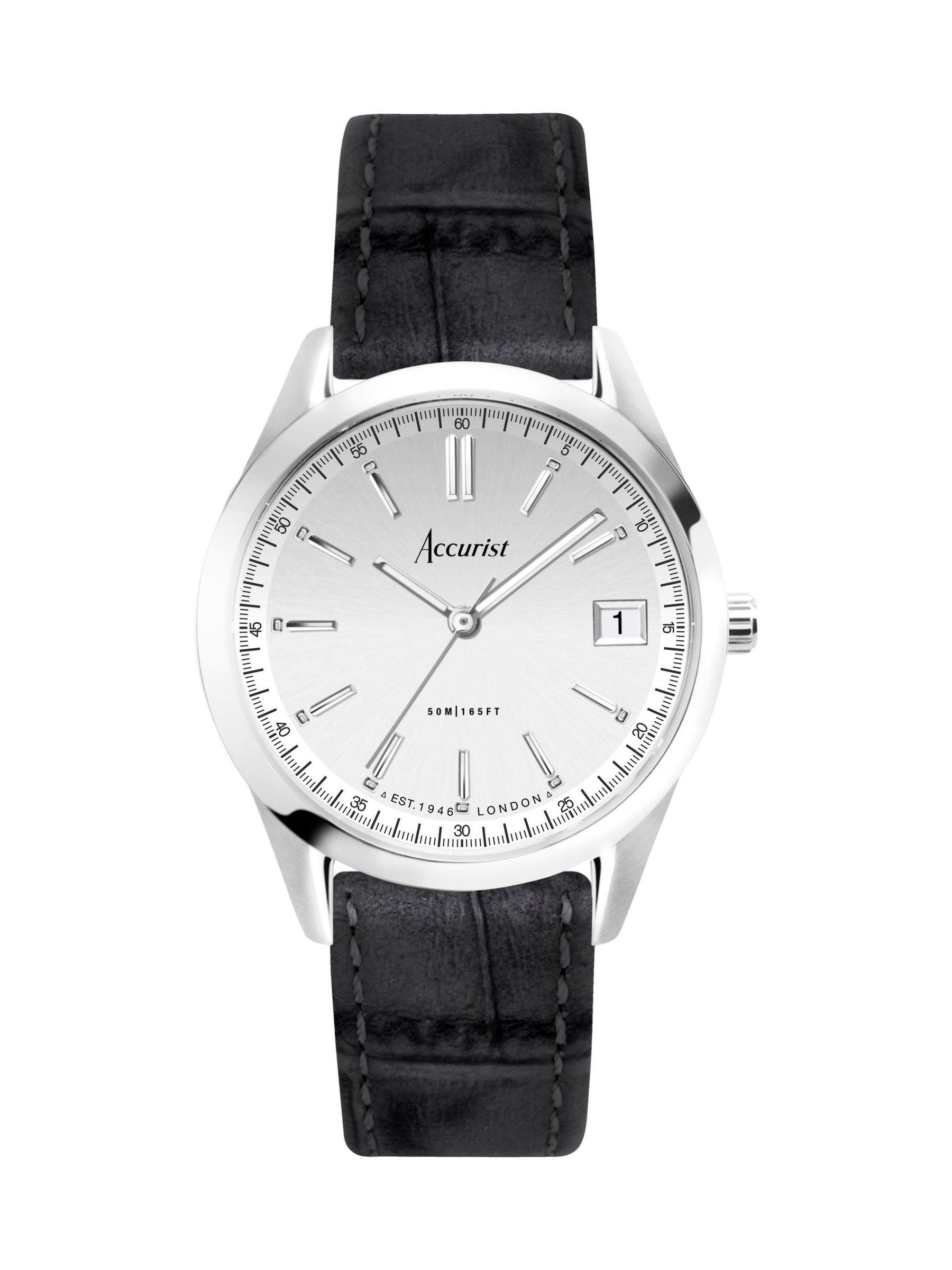 Accurist Analogue Watch Black Leather Strap - British product