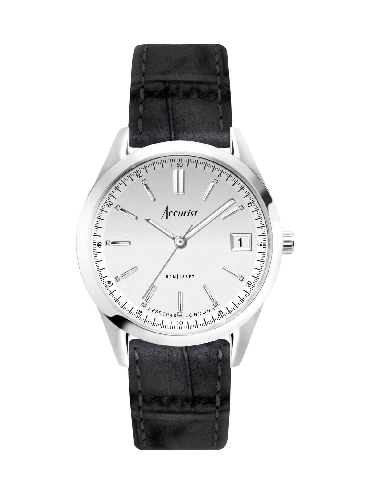 Accurist Analogue Watch Black Leather Strap - British product