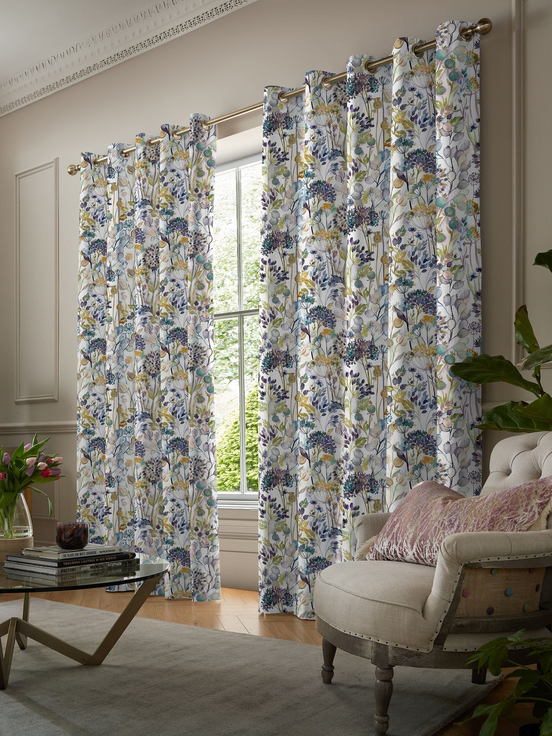 Voyage Maison Sky Blue Country Hedgerow made to measure curtains, imported from the UK