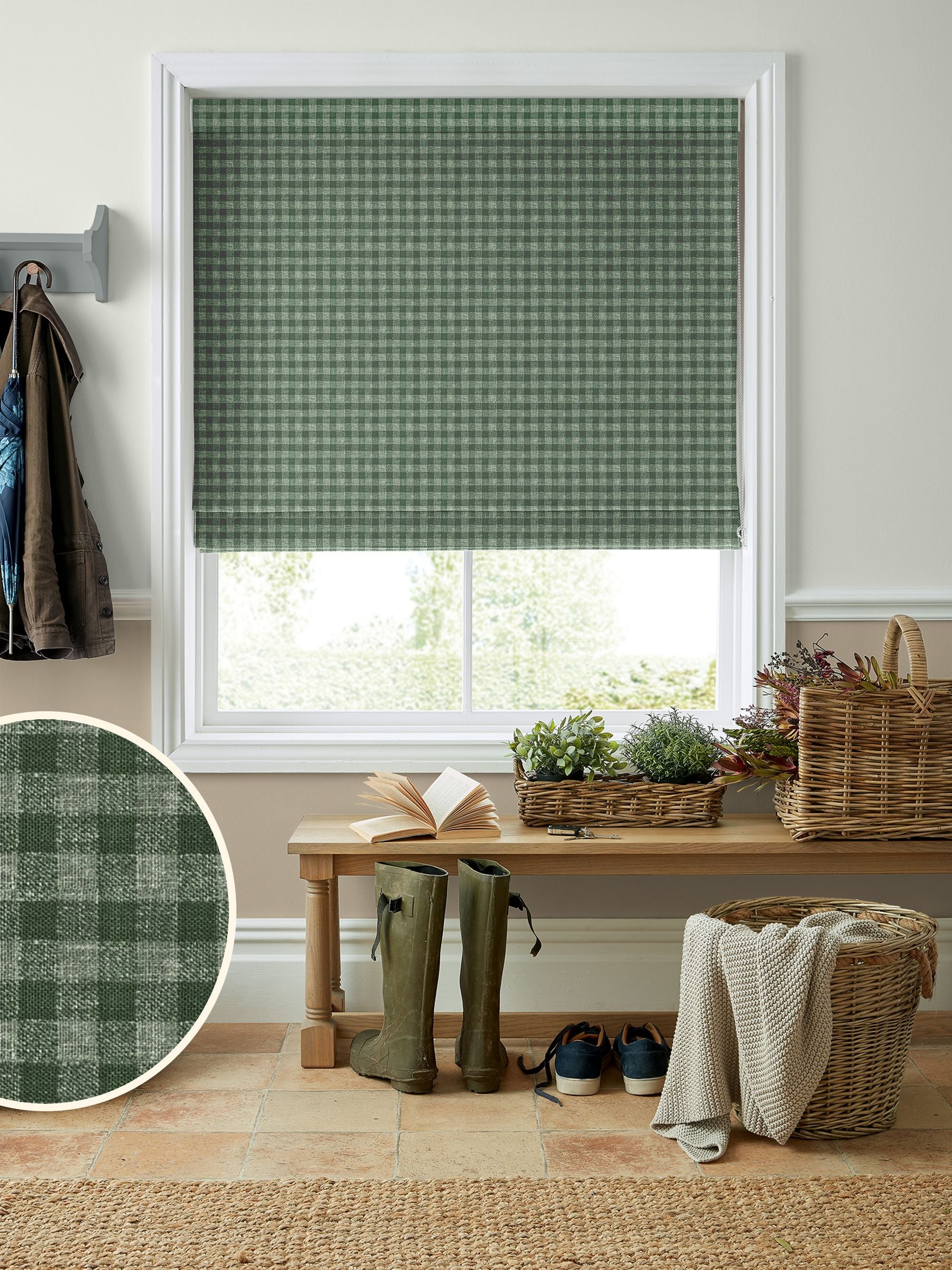Laura Ashley green gingham made-to-measure Roman blinds (British brand)