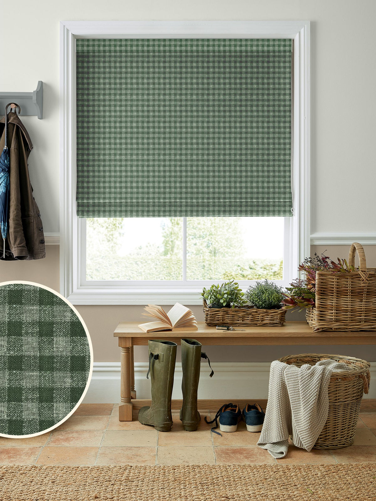 Laura Ashley green gingham made-to-measure Roman blinds (British brand)