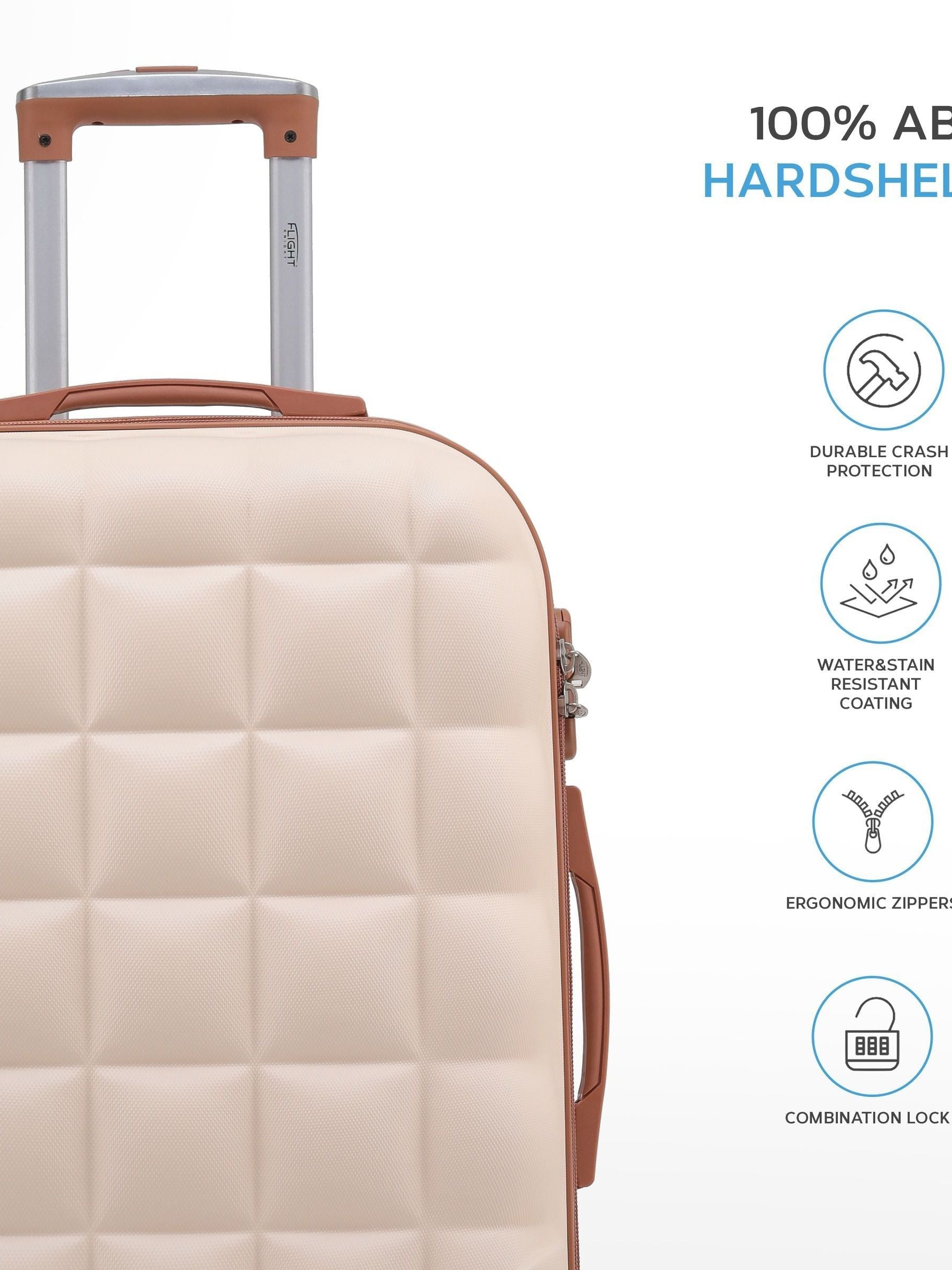 Flight Knight Cream Medium Large Hardcase Printed Lightweight Check-In Suitcase with 4 Wheels