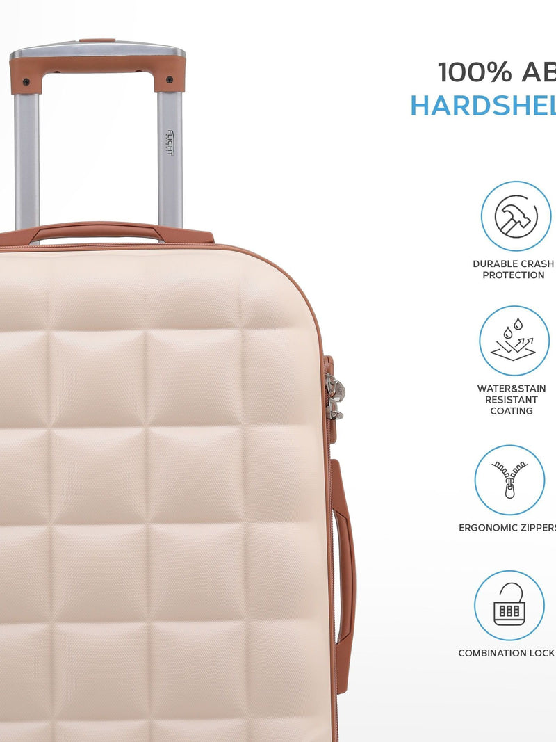 Flight Knight Cream Medium Large Hardcase Printed Lightweight Check-In Suitcase with 4 Wheels