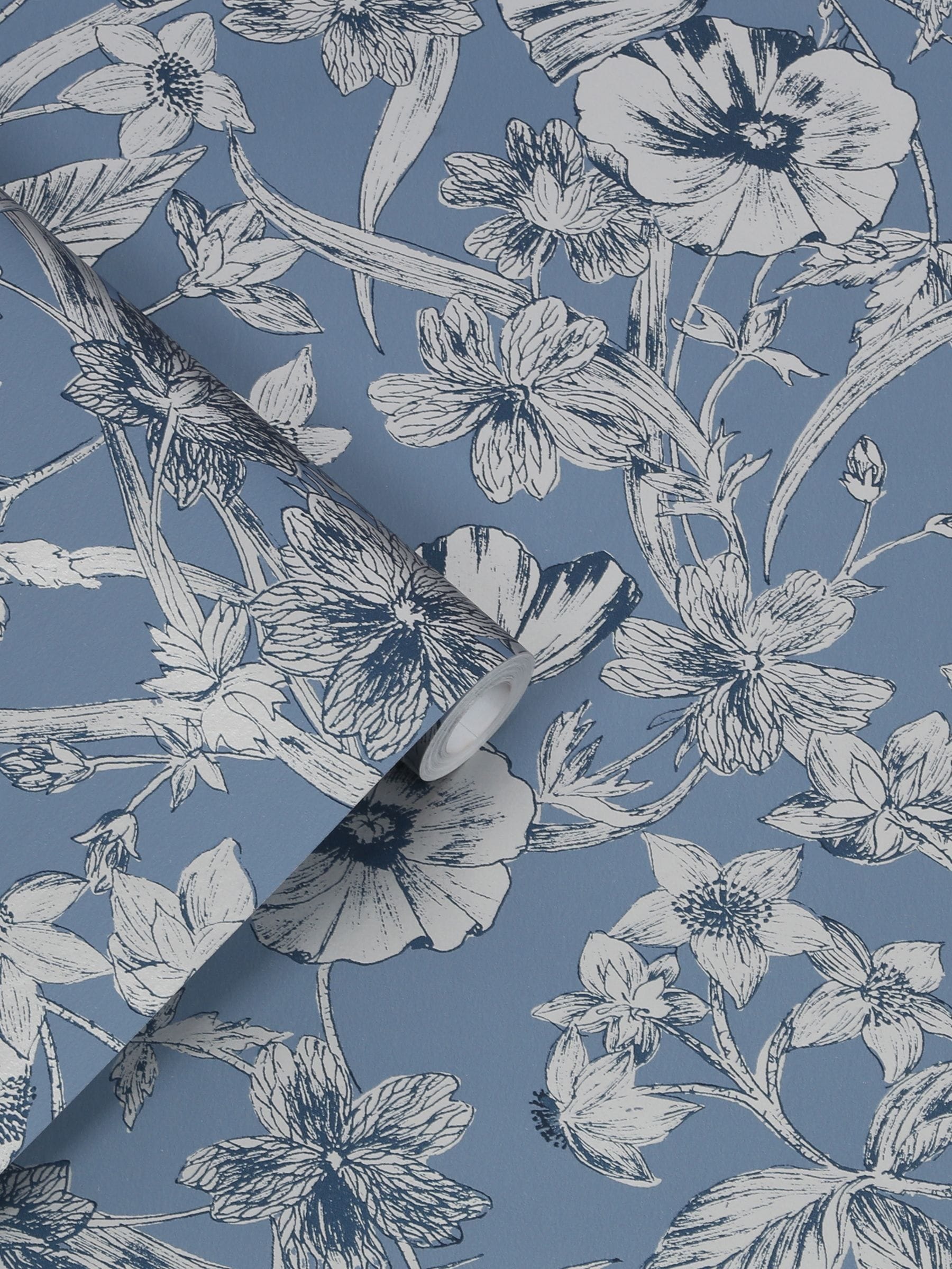 Laura Ashley wallpaper Midnight Summerhill 10m roll (British brand)