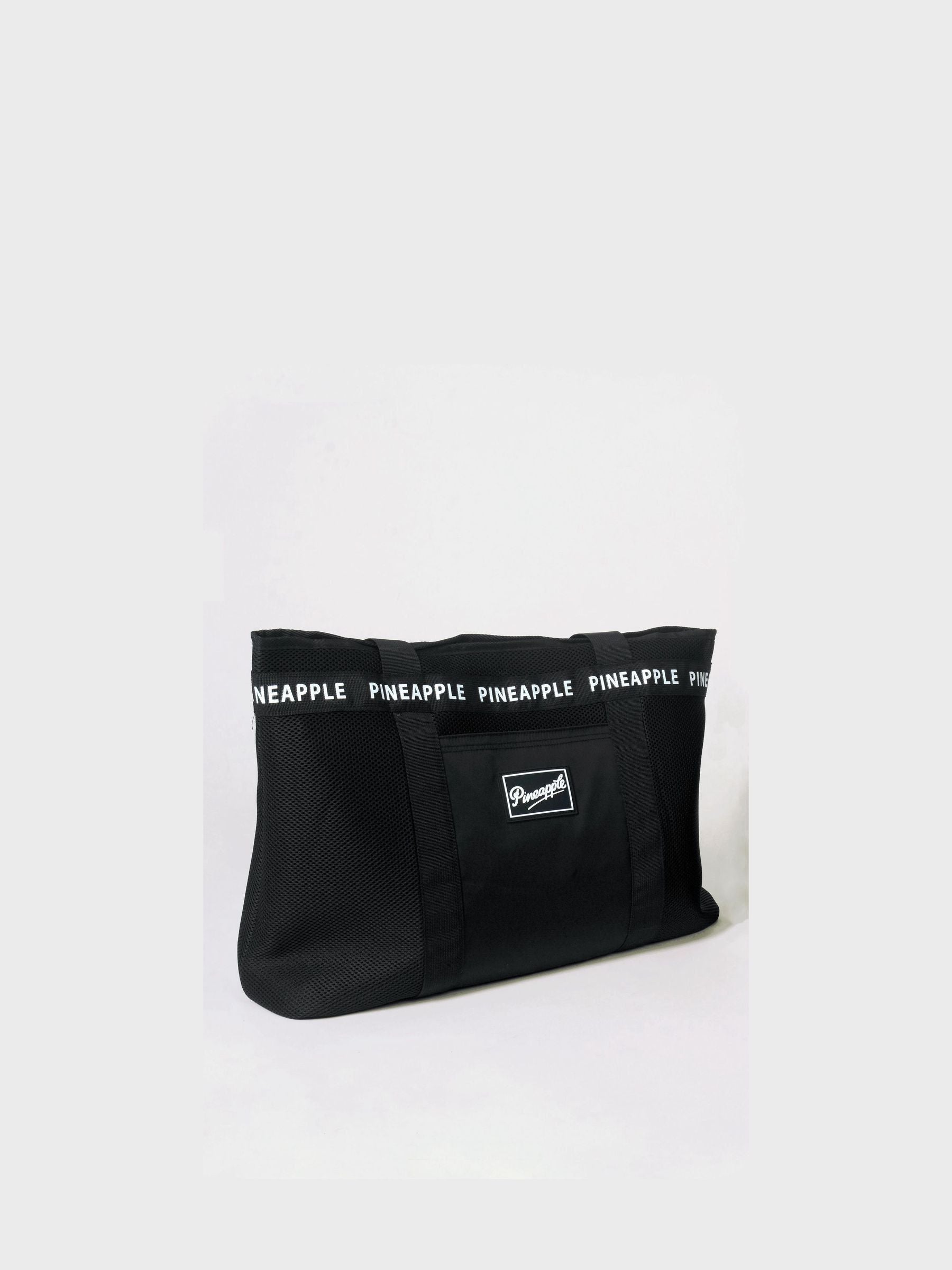 Pineapple black mesh tote bag with front slip pocket - British product