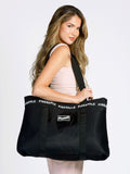 Pineapple black mesh tote bag with front slip pocket - British product
