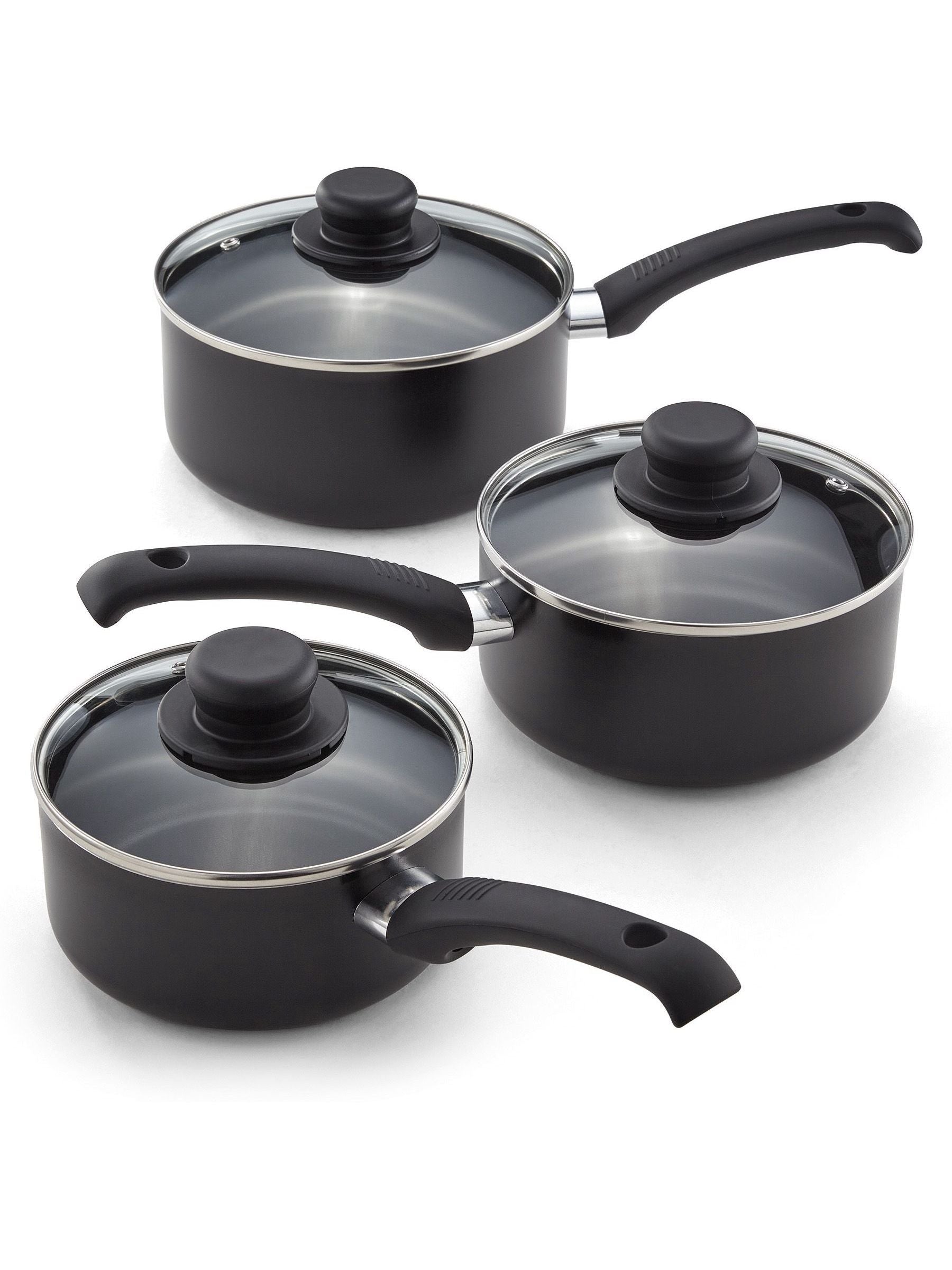 Judge 3 piece black aluminium saucepan set, UK version