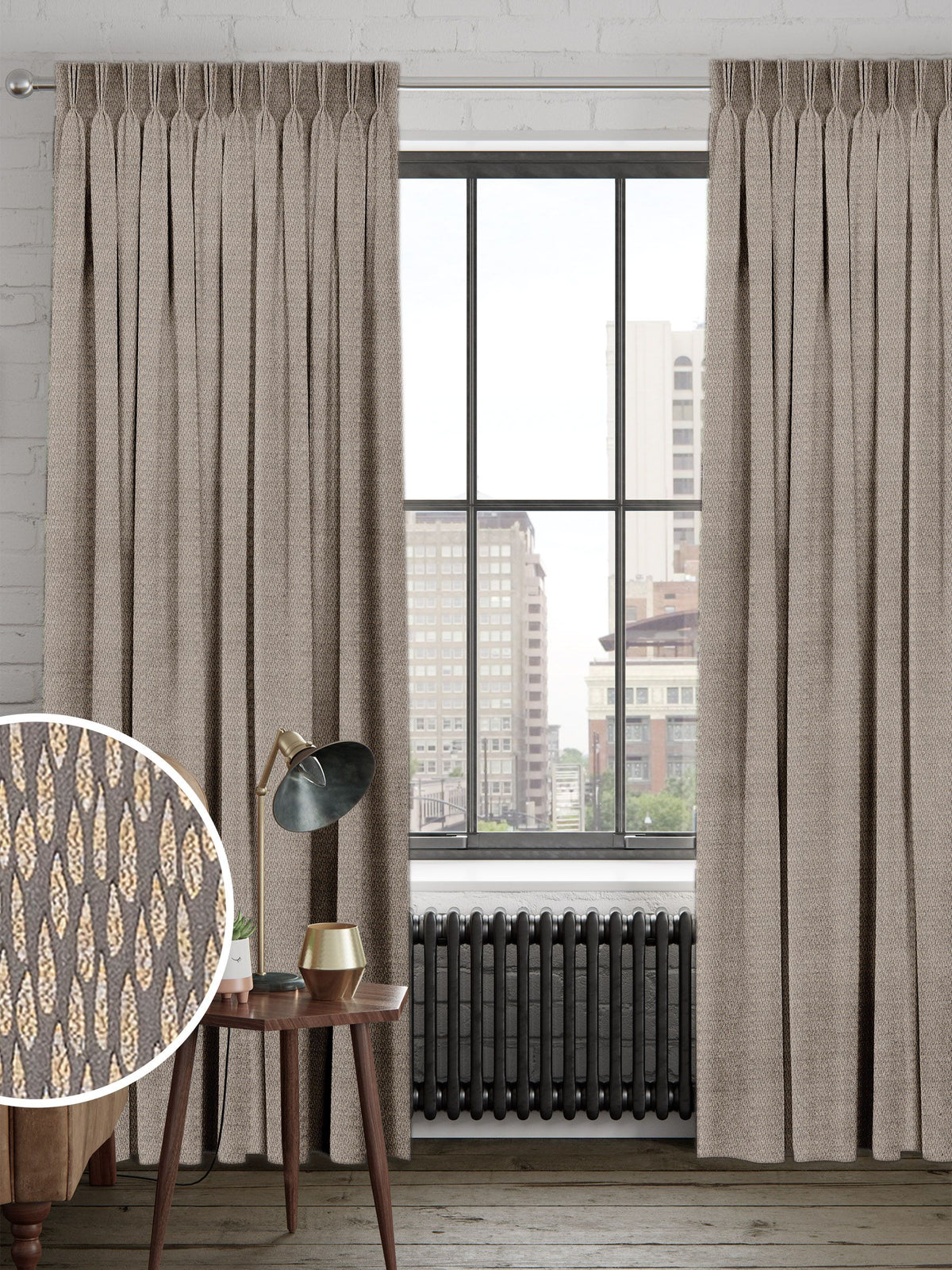 Artist brown made to measure curtains, imported from the UK