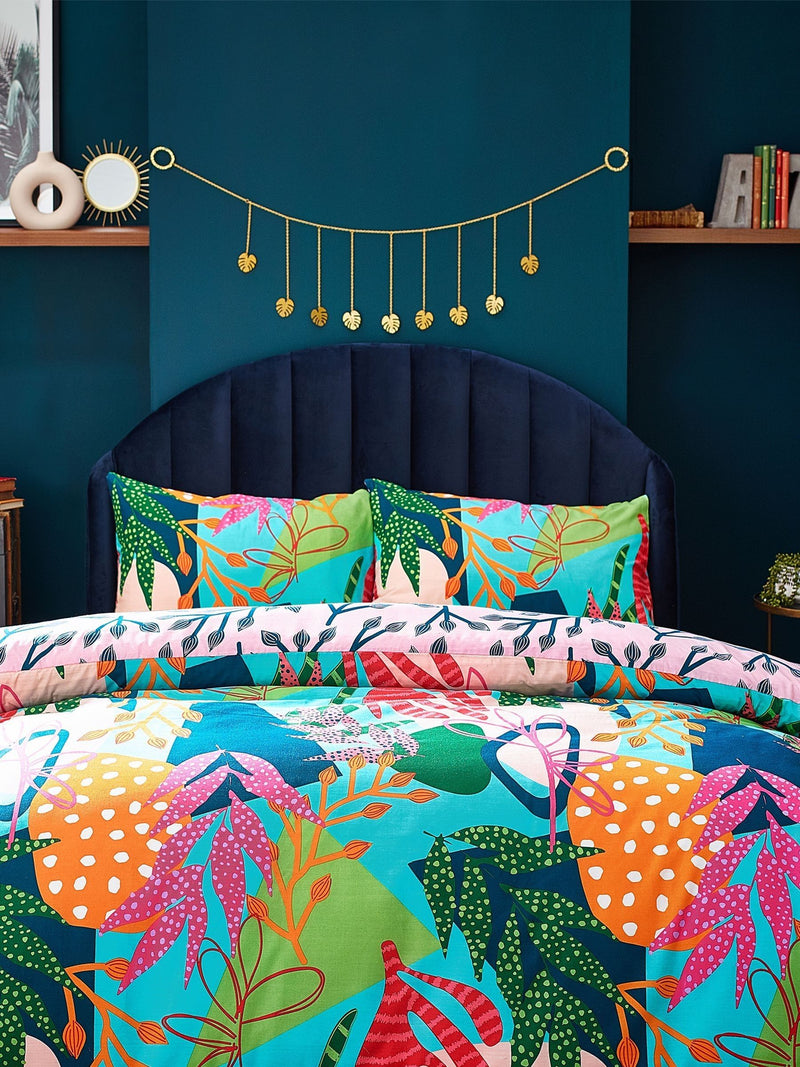 Furn Multicolour Coralina Reversible Tropical Duvet Cover And Pillowcase Set