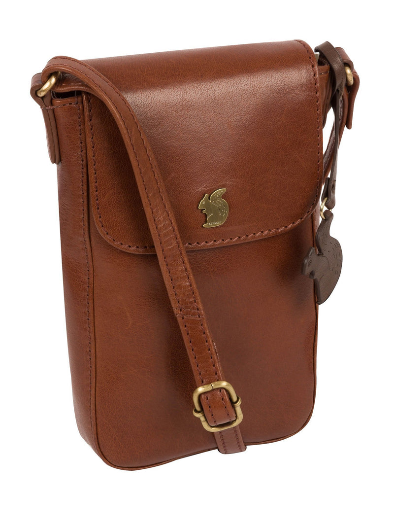 Conkca conker brown leather cross-body bag with gold fittings - British product