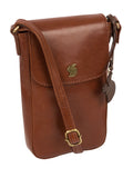 Conkca conker brown leather cross-body bag with gold fittings - British product