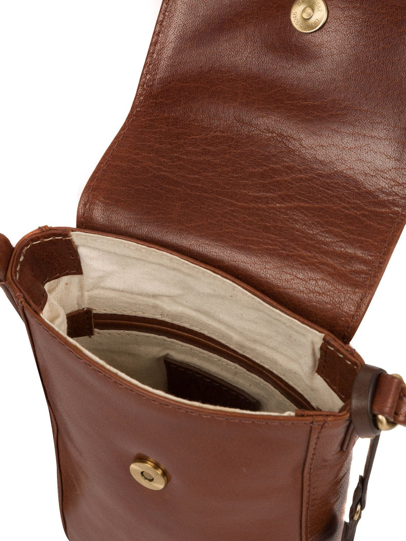Conkca conker brown leather cross-body bag with gold fittings - British product